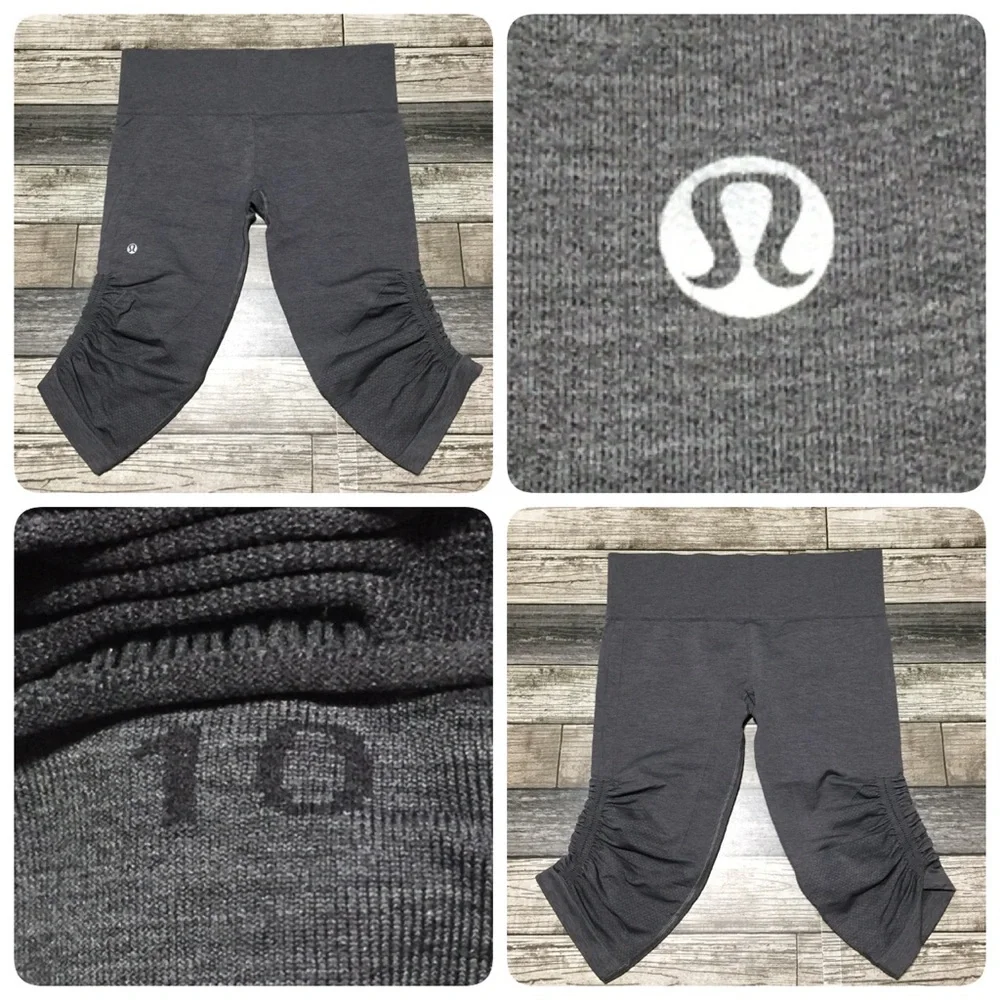 Lululemon Crop Leggings Women’s 10 (Inseam 16) Gray Ruffled Side Stretch. - Picture 1 of 9